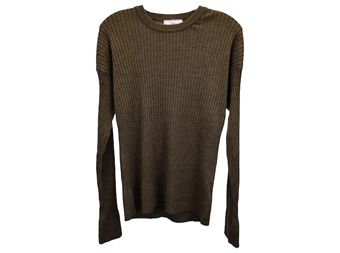 Ami Paris Crewneck Knitted Sweater in Olive Wool Green Olive green  ref.1365521
