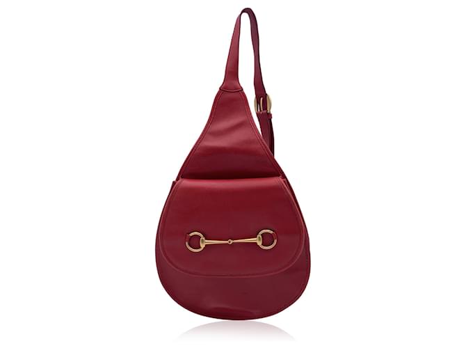 Gucci sac à dos à bandoulière en cuir rouge vintage Horsebit  ref.1365525
