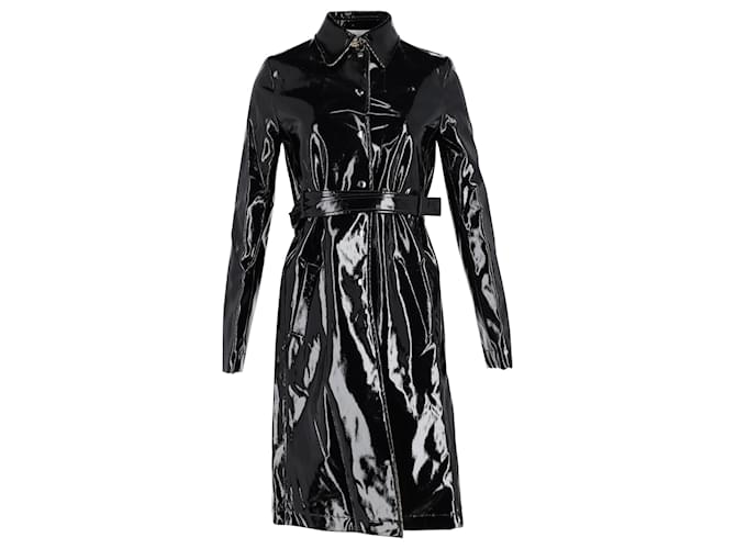 Paco Rabanne Belted Vinyl Trench Coat in Black Synthetic  ref.1365547