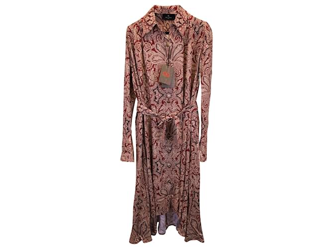 Etro Paisley-Print Midi Shirt Dress in Red Viscose Cellulose fibre  ref.1365555