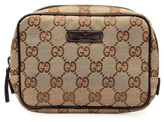 Gucci GG Canvas Leather Pouch 106647 in Great Condition Beige Cloth  ref.1365589