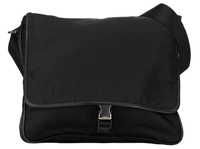 Borsa a spalla Prada in nylon e pelle con logo triangolare in ottime condizioni Nero Tela  ref.1365681