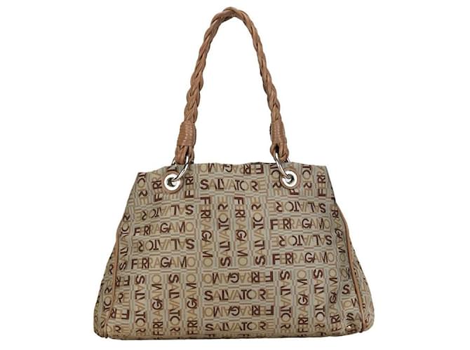 Salvatore Ferragamo Logo Jacquard Handbag  Canvas Handbag in Good condition Cloth  ref.1365688