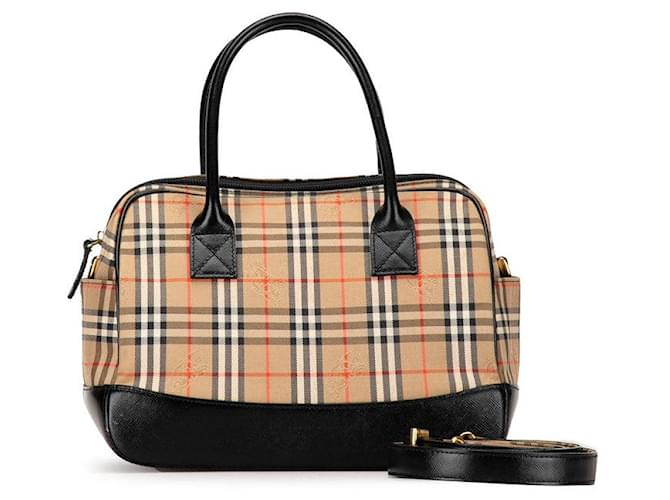 Burberry Nova Check Shadow Horse 2WAY Handbag in Good Condition Beige Cloth  ref.1365697