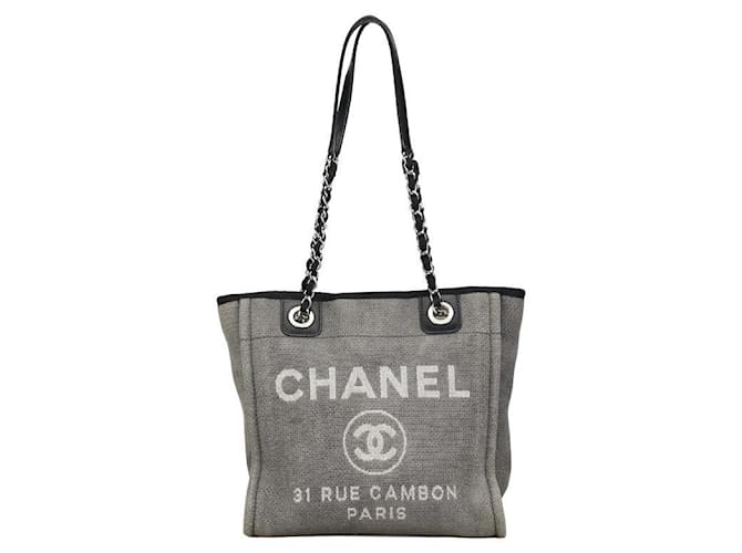 Grand sac cabas Chanel Deauville Sac cabas en toile en bon état  ref.1365701