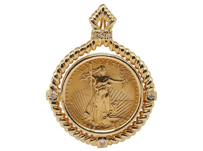 & Other Stories K22YG K18YG Yellow Gold Diamond Liberty Eagle $10 Coin 1/4 OZ Pendant in Great Condition Golden Metal  ref.1365704