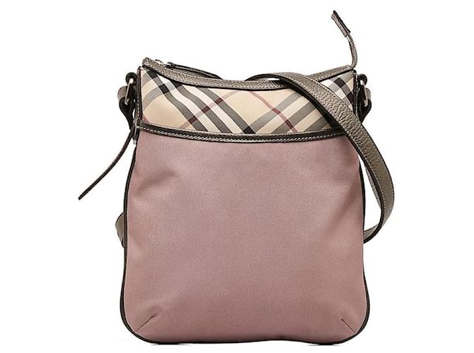 Burberry Nova Check Canvas Leder Schultertasche in sehr gutem Zustand Lila Leinwand  ref.1365730