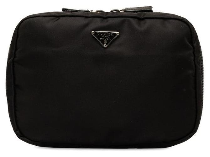 Pochette in nylon e pelle Prada Triangle Logo Plate 1N0726 in ottime condizioni Nero Tela  ref.1365741