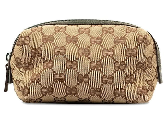 Gucci GG Canvas Leather Pouch Beige Green in Very Good Condition Cloth  ref.1365745