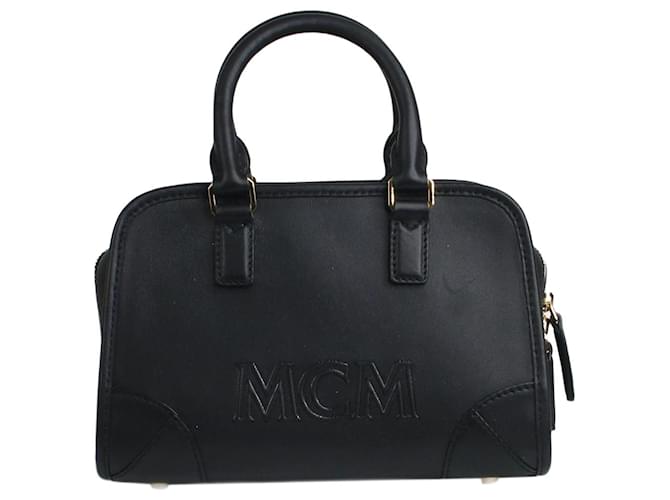 MCM Mini sac porté épaule Boston noir Cuir  ref.1365812