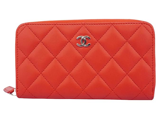 Chanel Portefeuille Zippé Vermelho Couro  ref.1365839