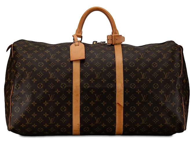 Louis Vuitton Brown Monogram Keepall 60 Leather Cloth  ref.1366148