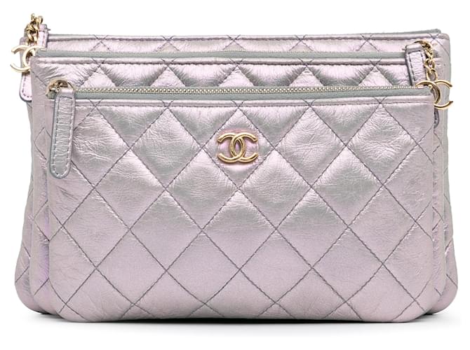 Chanel Purple Iridescent Crumpled Calfskin Trio Cosmetic Case Leather Pony-style calfskin  ref.1366160