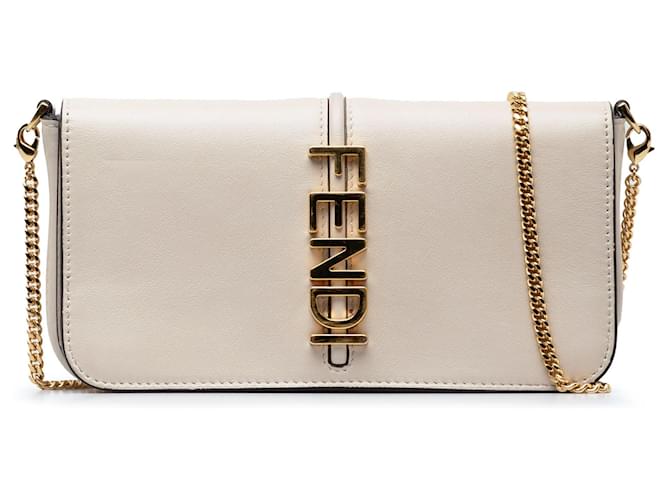 Fendi Portefeuille Fendigraphy blanc sur chaîne Cuir Veau façon poulain  ref.1366165