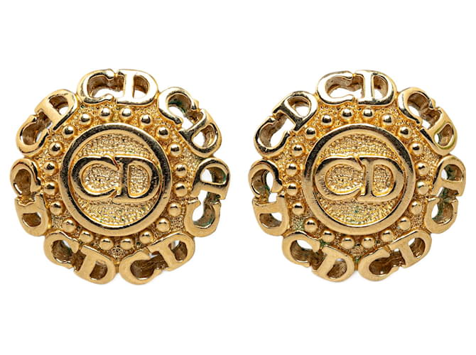 Pendientes de clip con logotipo dorado Dior Metal Chapado en oro  ref.1366182