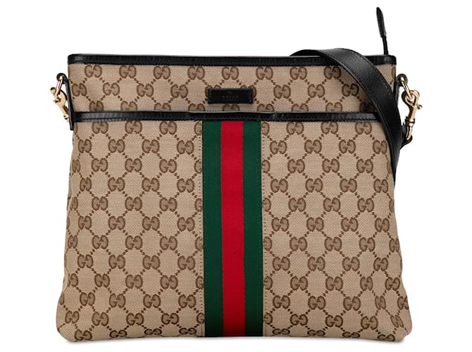 Gucci Brown GG Canvas Web Crossbody Bag Veau façon poulain Tissu Marron Beige  ref.1366184