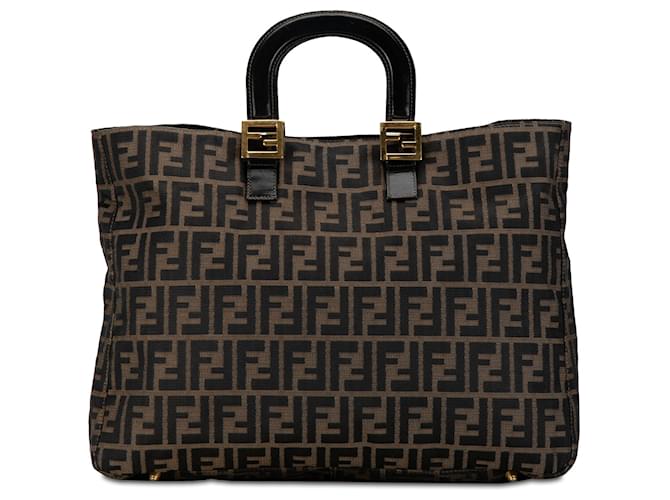 Grand cabas Twins en toile Zucca marron Fendi Tissu  ref.1366185