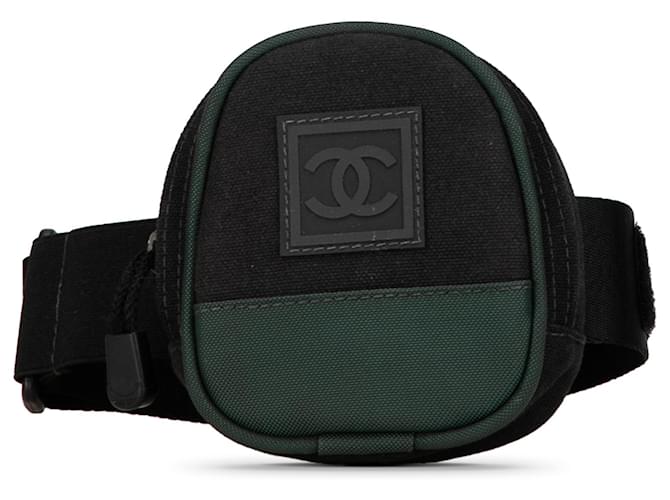 Bolsa de braço Chanel Black Sports Line Preto Verde Lona Pano  ref.1366196