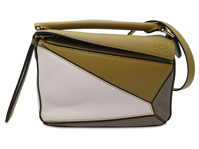 LOEWE White Mini Tricolor Puzzle Satchel Leather Pony-style calfskin  ref.1366214