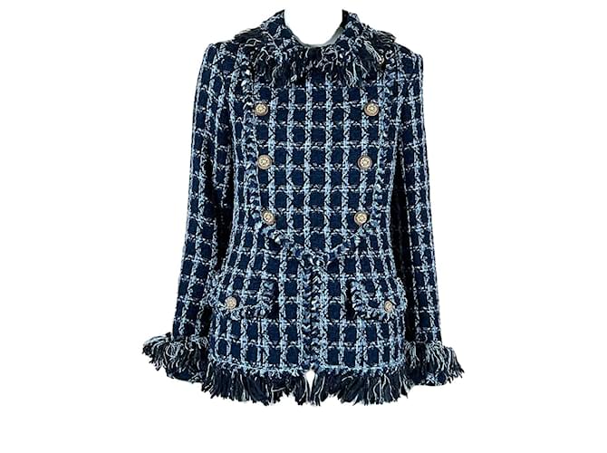 Chanel 11K$ Paris Dallas Runway Tweed Jacket Blue  ref.1366276