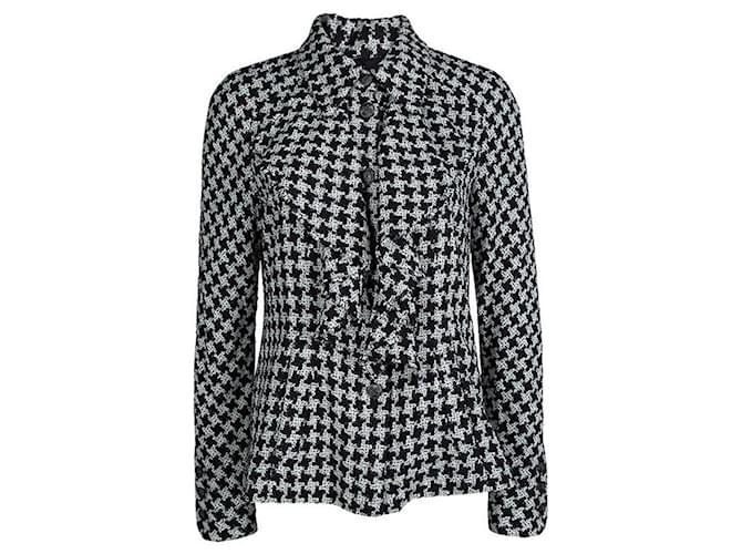 Chanel Nouvelle veste en tweed de soie à motif pied-de-poule avec boutons CC. Multicolore  ref.1366296