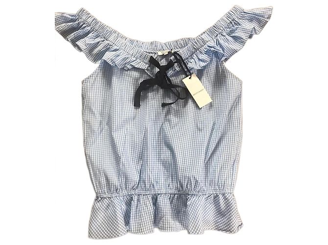 Autre Marque Top Vichy Brigitte Bardot Azul y Blanco Algodón