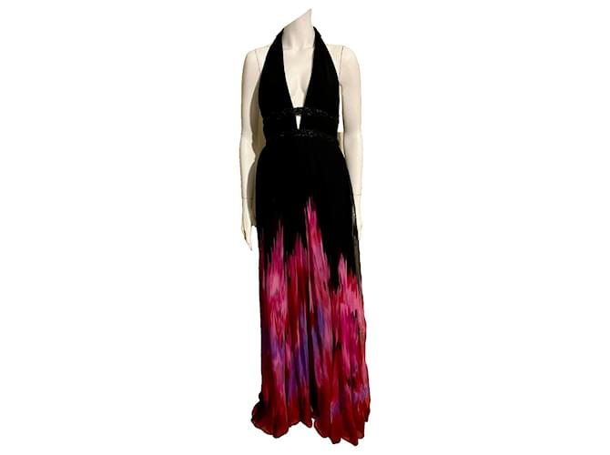 Marchesa Black and flame coloured evening gown Multiple colors Silk  ref.1366314