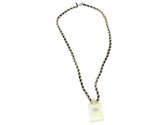 CHANEL Perfume N�‹19 Necklace Metal Leather Gold Black CC Auth bs13938 Golden  ref.1366321