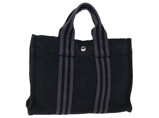 Hermès HERMES Fourre Tout PM Hand Bag Canvas Black Gray Auth bs13932 Grey Cloth  ref.1366343