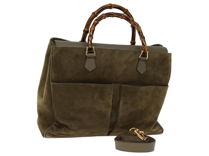 Bolso de mano GUCCI Bamboo Ante 2way Caqui 002123 0322 Auth 73447 Suecia  ref.1366344