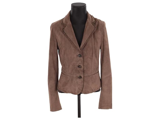 Elie Tahari Leather coat Brown  ref.1366415