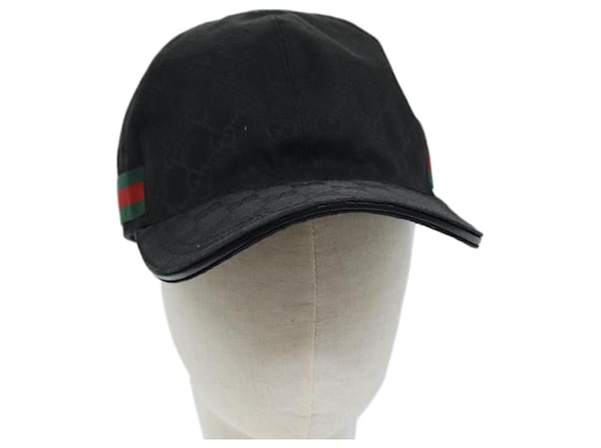 GUCCI GG Canvas Web Sherry Line Cap XL Black Red Green 200035 Auth yk12030  ref.1366420