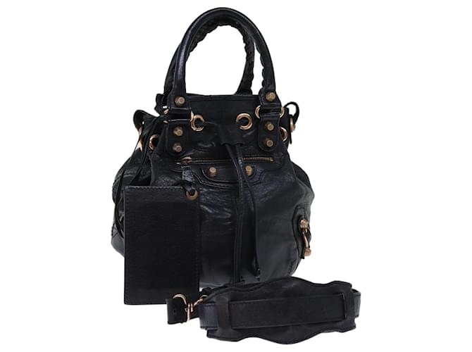 BALENCIAGA Giant Mini Pom Pom Hand Bag Leather 2way Black 285439 Auth yk12032  ref.1366429
