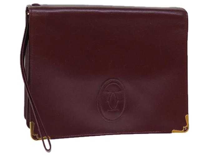 CARTIER Clutch Bag Leather Wine Red Auth bs13974  ref.1366434