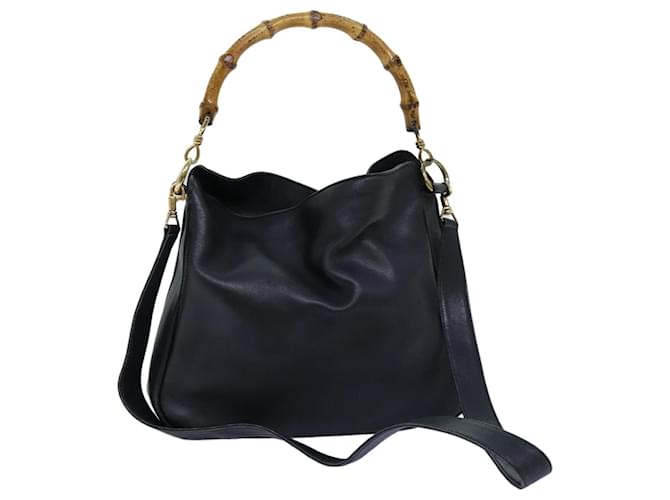 GUCCI Bamboo Shoulder Bag Leather 2way Black Auth 71823  ref.1366435