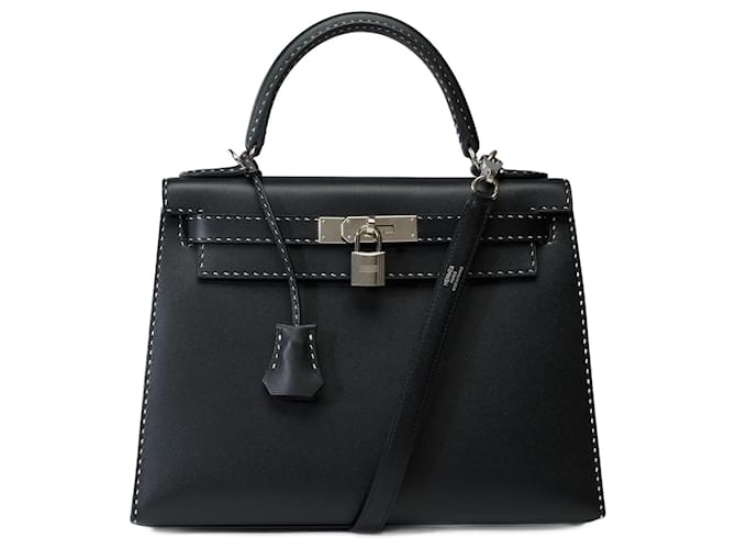 Hermès HERMES Kelly 28 Tasche aus schwarzem Leder – 101899  ref.1366505