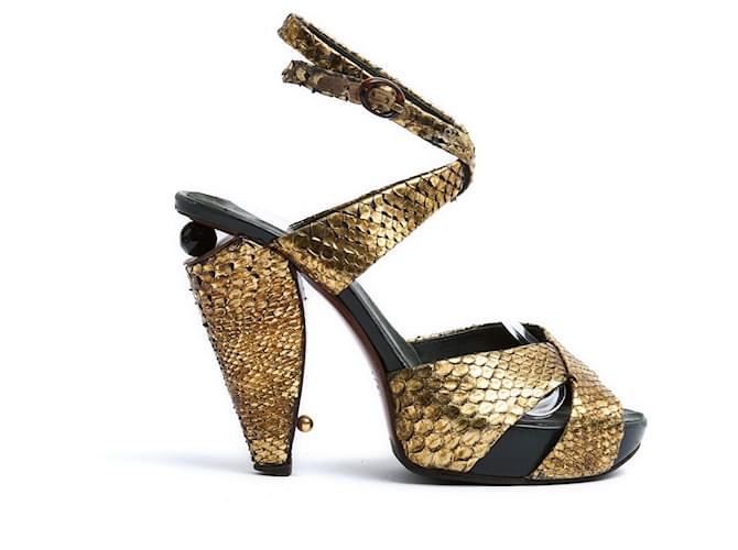 Marc Jacobs Sandals EU38 Precious Gold Heels Sandals US7.5 Golden Leather  ref.1366506