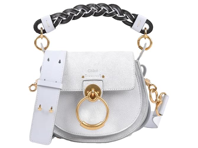 CHLOÉ Tess Small Braided Leather & Suede Shoulder Bag In Light Cloud Blue  ref.1366755