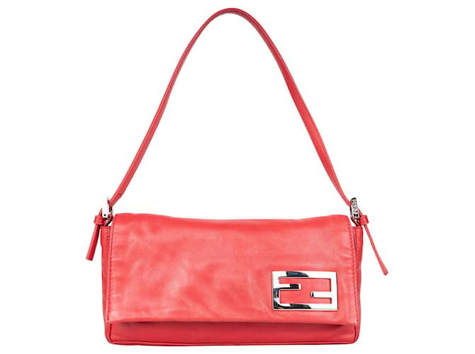 Fendi Leather FF Buckle Baguette Shoulder Bag Red Cloth  ref.1366779