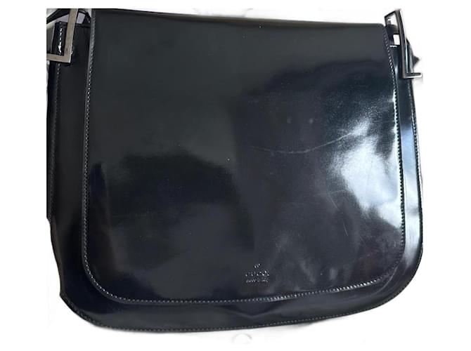 GUCCI Vintage patent leather shoulder bag 001 3195 002058 Black  ref.1366792