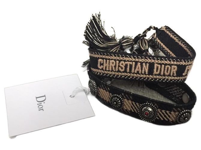 Pulseiras Dior J'Adior de lona preto bege