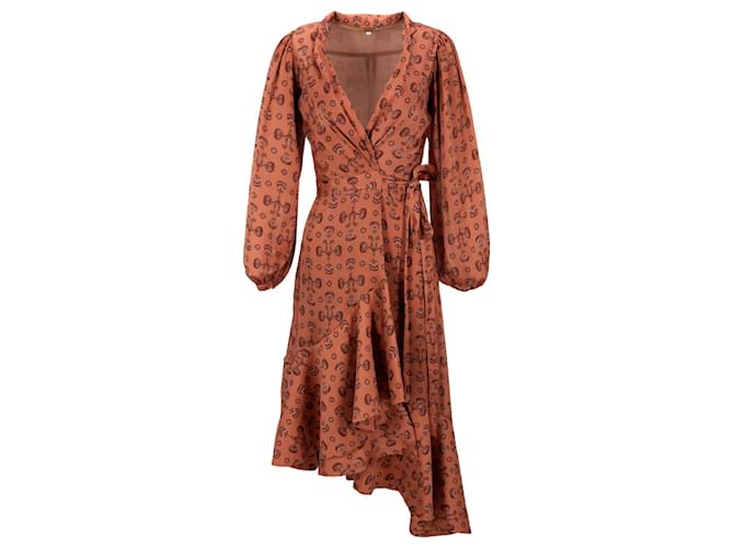 Autre Marque Johanna Ortiz Spiritual Relations Wrap Midi Dress in Brown Polyester  ref.1366805