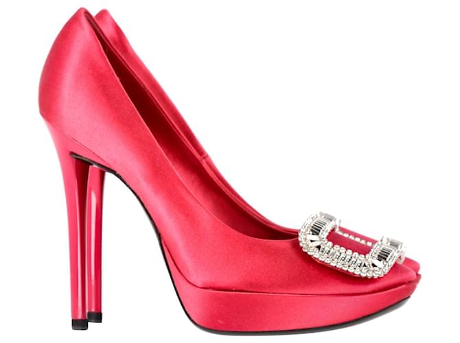 Roger Vivier Fragola Buckle Pumps in Pink Satin Red  ref.1366809