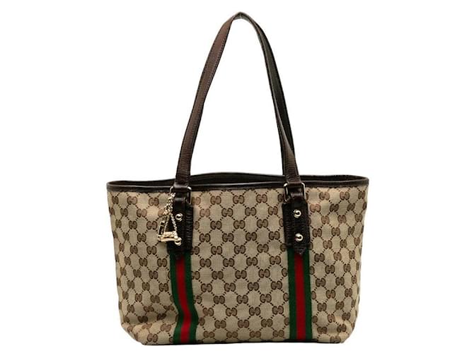 Gucci GG Canvas Leder Tragetasche 137396 in sehr gutem Zustand Braun Leinwand  ref.1366864