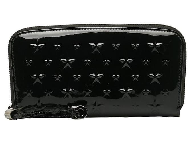 Portefeuille zippé en cuir verni Jimmy Choo Star en très bon état Noir  ref.1366868