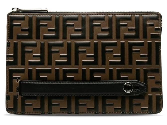 Fendi Zucca Embossed Leather Zip Clutch  Leather Clutch Bag 7VA350 in Excellent condition  ref.1366873
