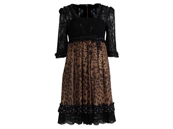 Vestido de seda Dolce & Gabbana estampado leopardo negro Estampado de leopardo