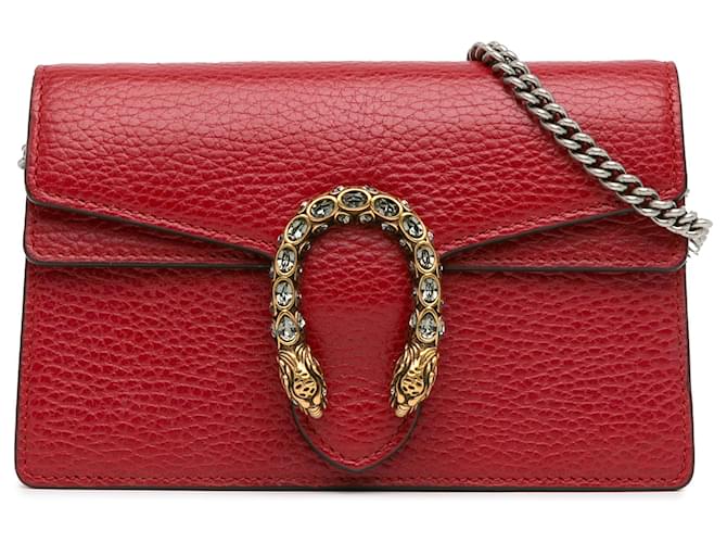 Gucci Red Super Mini Dionysus Leather Crossbody Bag Pony-style calfskin  ref.1367128