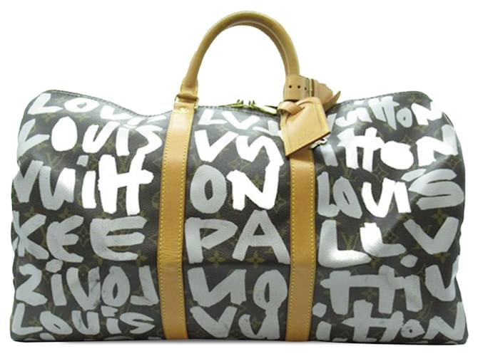 Louis Vuitton Brown x Stephen Sprouse Monogram Graffiti Keepall 50 Leather Cloth  ref.1367137