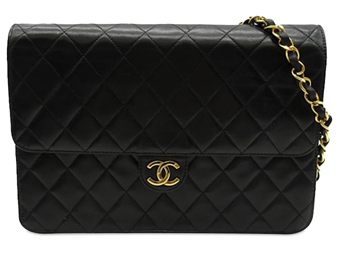 Chanel Black CC Quilted Lambskin Single Flap Leather  ref.1367152